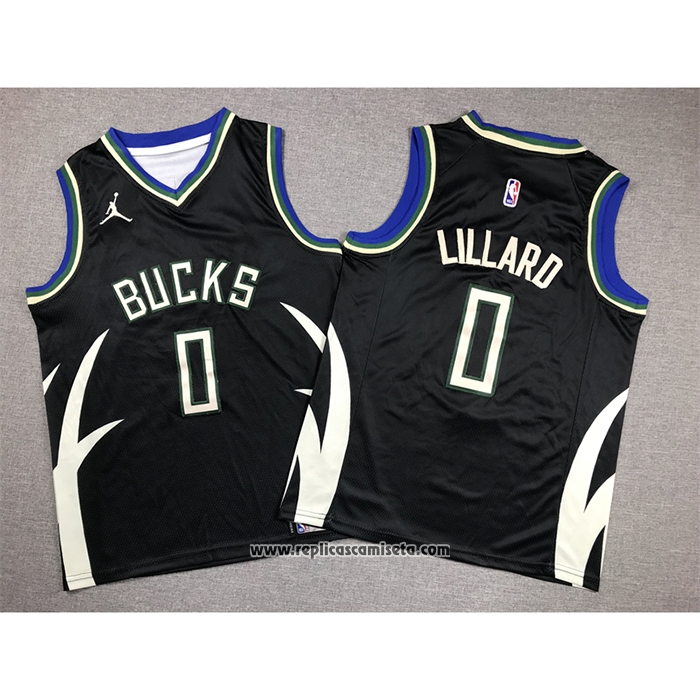 Camiseta Nino Milwaukee Bucks Damian Lillard #0 Statement 2022-23 Negro